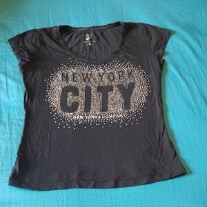 New York & Company Black Rhinestone 'New York City' Short Sleeve Tee
